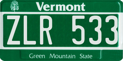 VT license plate ZLR533