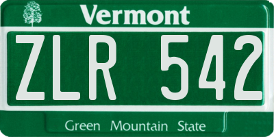 VT license plate ZLR542