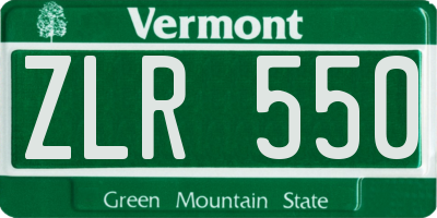 VT license plate ZLR550