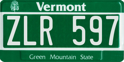 VT license plate ZLR597