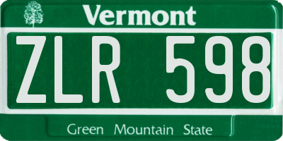 VT license plate ZLR598