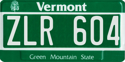VT license plate ZLR604