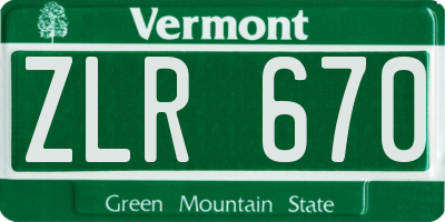 VT license plate ZLR670