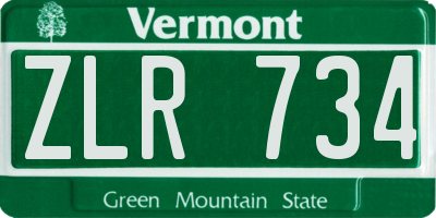 VT license plate ZLR734