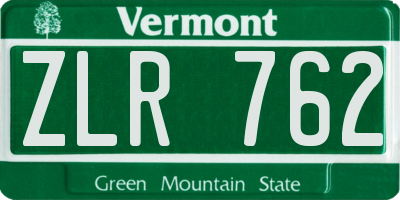 VT license plate ZLR762