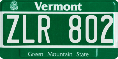 VT license plate ZLR802