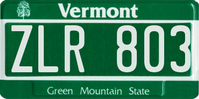 VT license plate ZLR803