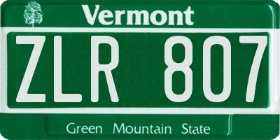 VT license plate ZLR807