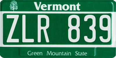 VT license plate ZLR839