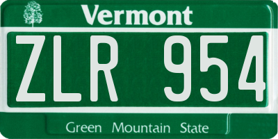 VT license plate ZLR954