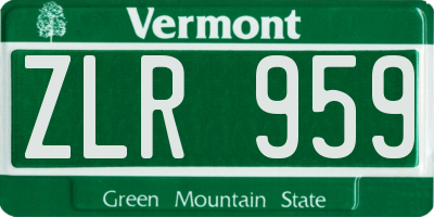 VT license plate ZLR959