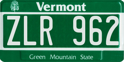 VT license plate ZLR962