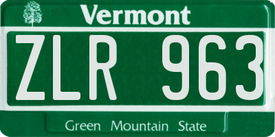 VT license plate ZLR963