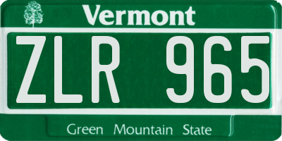 VT license plate ZLR965