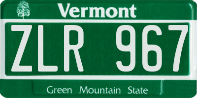 VT license plate ZLR967