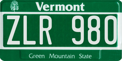 VT license plate ZLR980