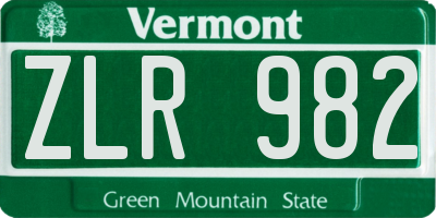 VT license plate ZLR982