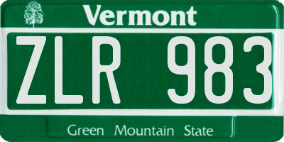 VT license plate ZLR983