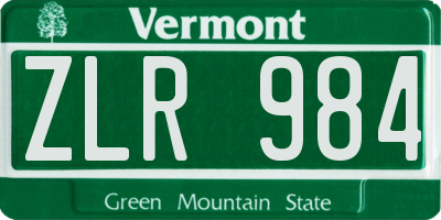 VT license plate ZLR984