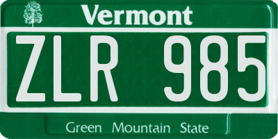 VT license plate ZLR985