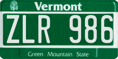 VT license plate ZLR986