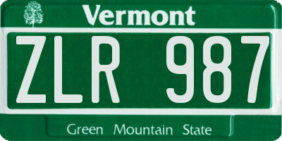VT license plate ZLR987