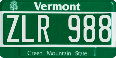 VT license plate ZLR988