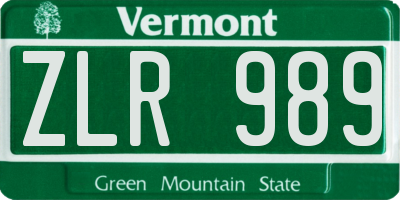 VT license plate ZLR989