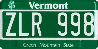VT license plate ZLR998