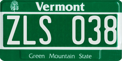 VT license plate ZLS038