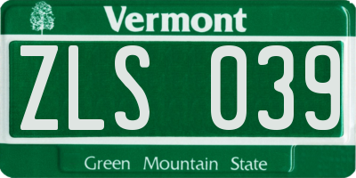 VT license plate ZLS039