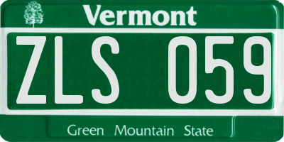 VT license plate ZLS059