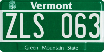 VT license plate ZLS063