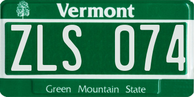 VT license plate ZLS074
