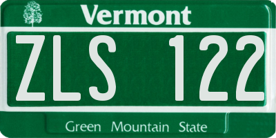 VT license plate ZLS122
