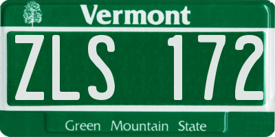 VT license plate ZLS172