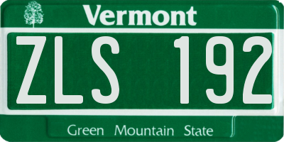 VT license plate ZLS192