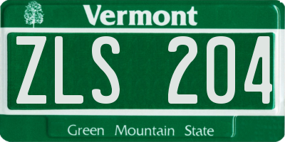 VT license plate ZLS204