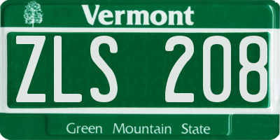 VT license plate ZLS208