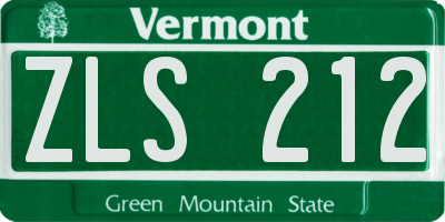 VT license plate ZLS212