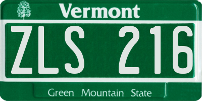 VT license plate ZLS216