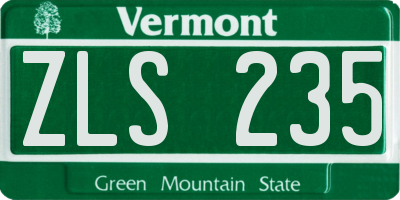 VT license plate ZLS235