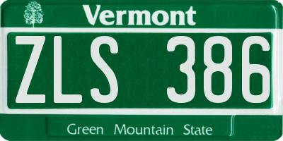VT license plate ZLS386