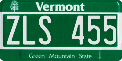 VT license plate ZLS455