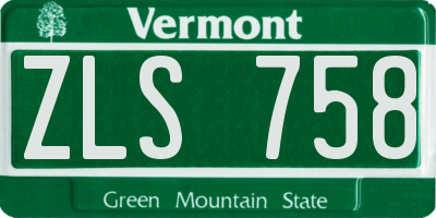 VT license plate ZLS758