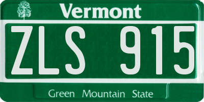 VT license plate ZLS915