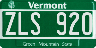 VT license plate ZLS920