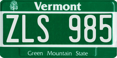 VT license plate ZLS985