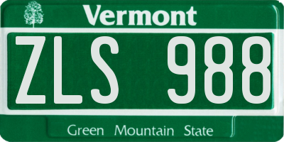 VT license plate ZLS988