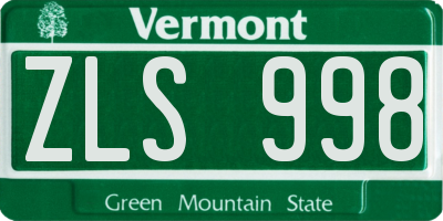 VT license plate ZLS998